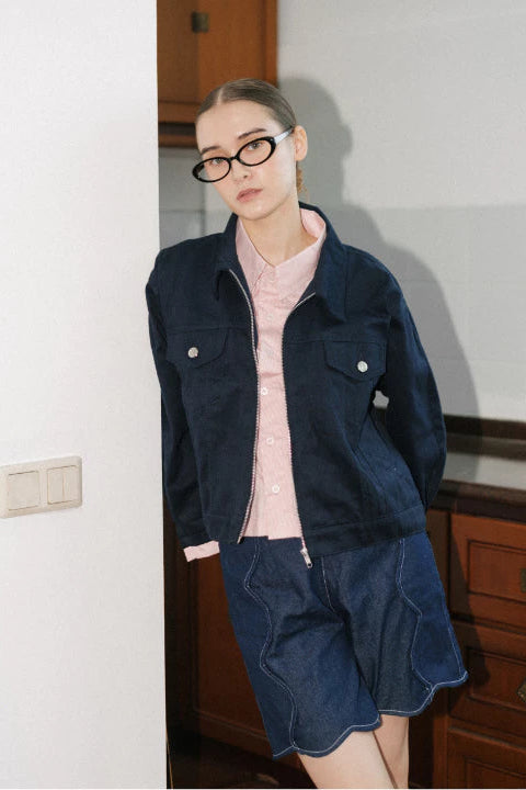 Elma Double Layer Jacket Navy Pink - The Auctus