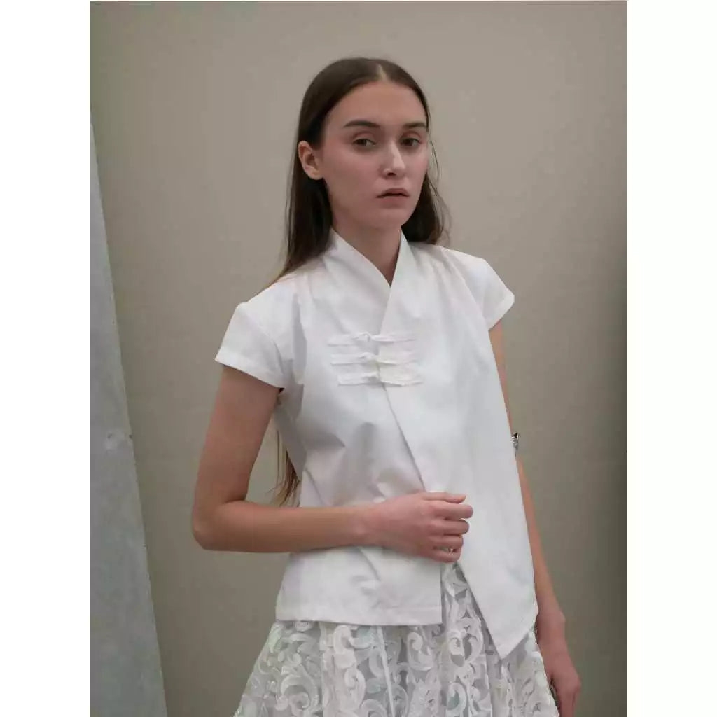 Cheongsam Asymmetrical White - Nylon