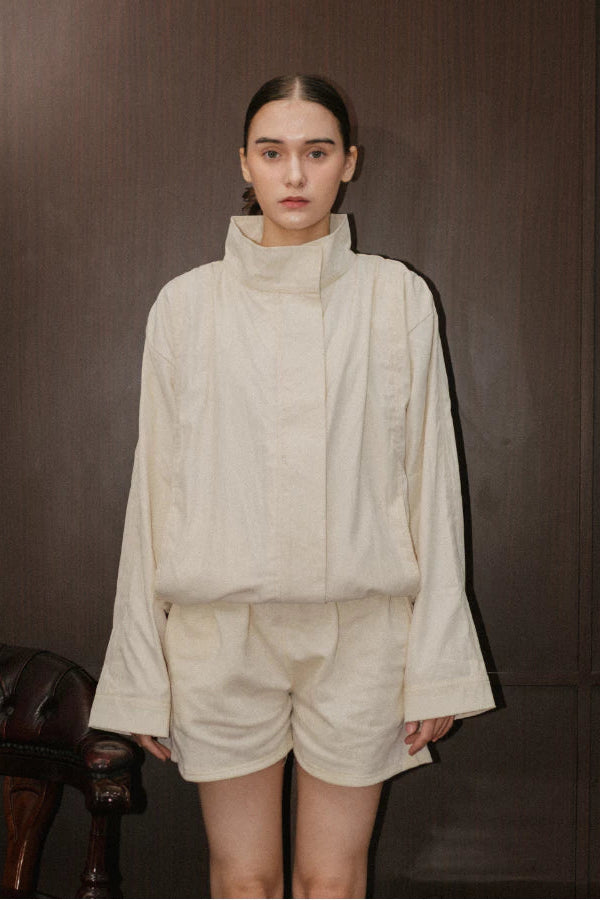 Odette Highneck Jacket Cream - The Auctus