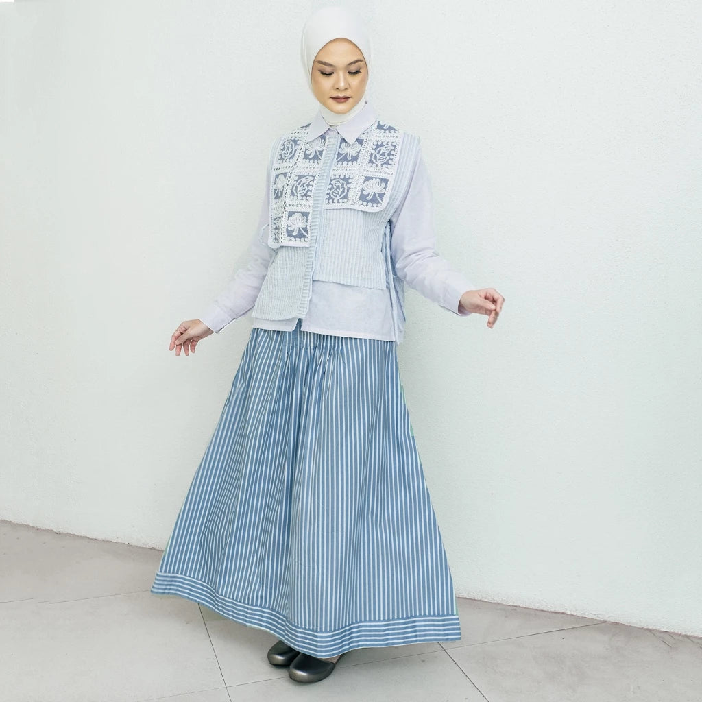 Flared Stripe Skirt Blue - Aumone