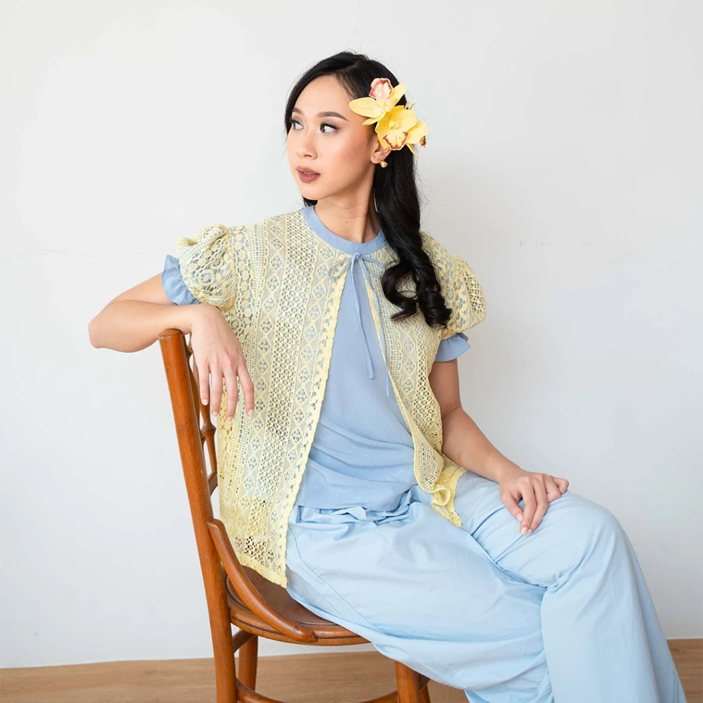 Zaina Puffy Top Blue Yellow - Curato Market
