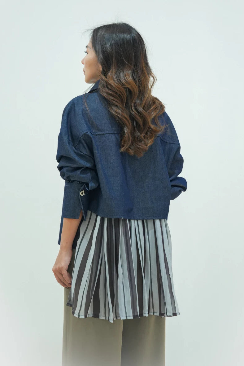 Denim Outer With Sheer Street Navy - LR Studio