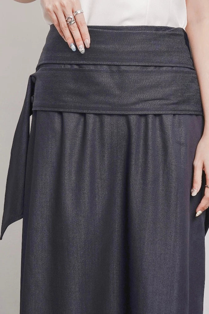 Renee Draped Wrap Skirt Denim - Isoos Studios
