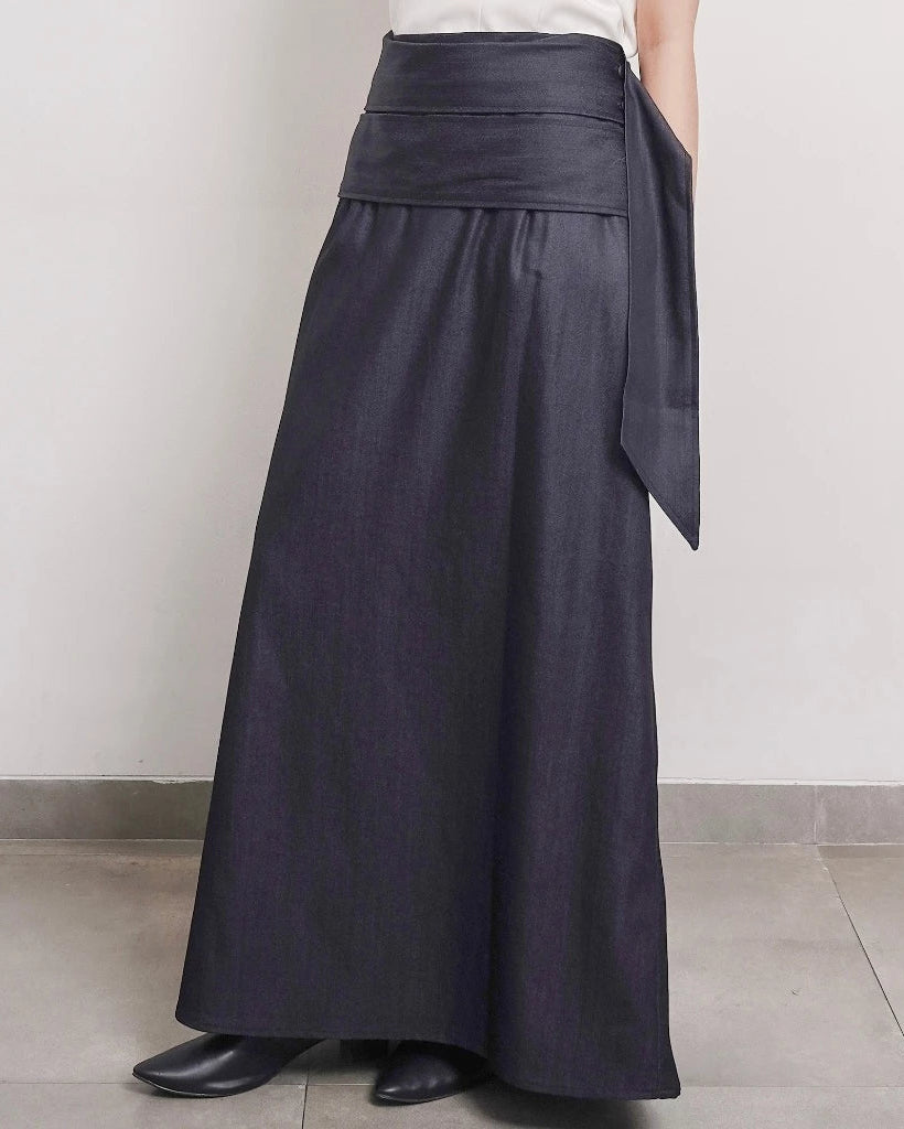 Renee Draped Wrap Skirt Denim - Isoos Studios