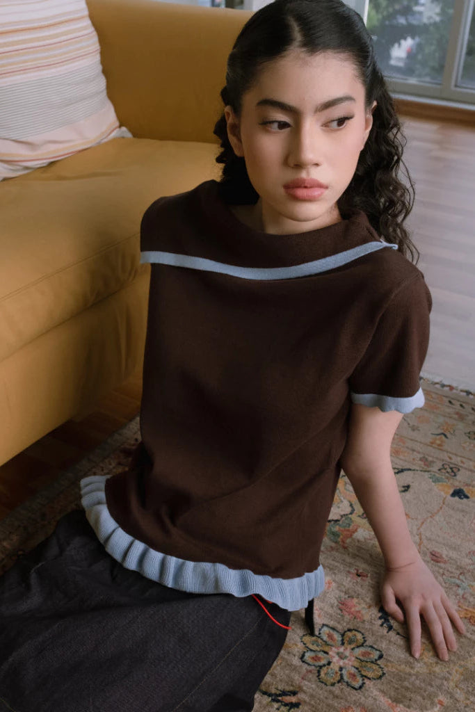 Nicole Brown Knit Top Short Sleeve - Curato Market
