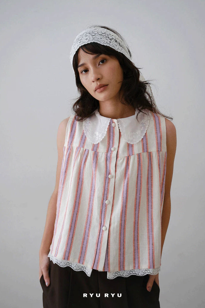 Lace Collar Shirt In Purple - Ryuryu