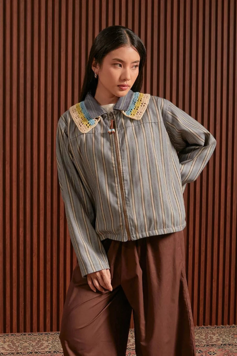 Sabine And Heem x Karrot - Adult Tob Collar Knitted Twill Jacket - Karrot