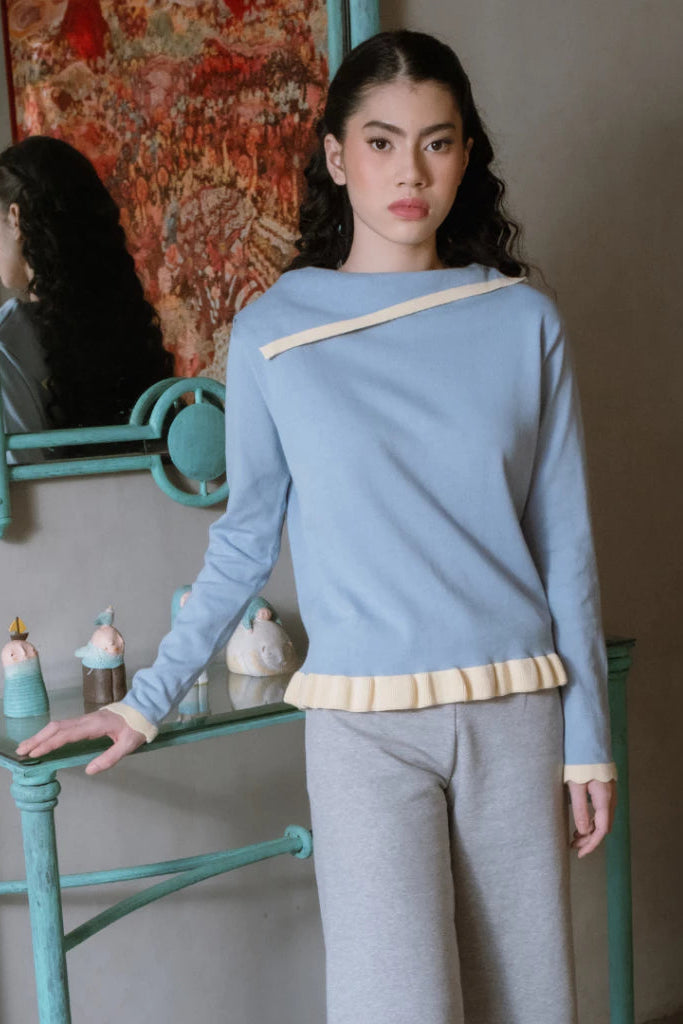 Nicole Blue Knit Top Long Sleeve - Curato Market