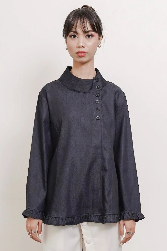 Solea Mandarin Longsleeved Top Denim - Isoos Studios