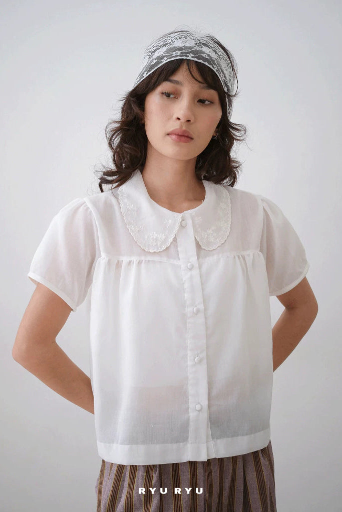 White Embroidery Collar Shirt - Ryuryu