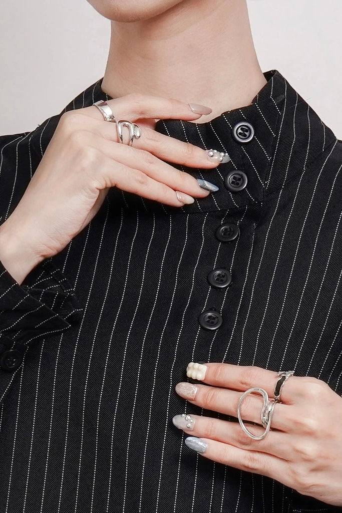 Solea Mandarin Longsleeved Top Black Stripes - Isoos Studios