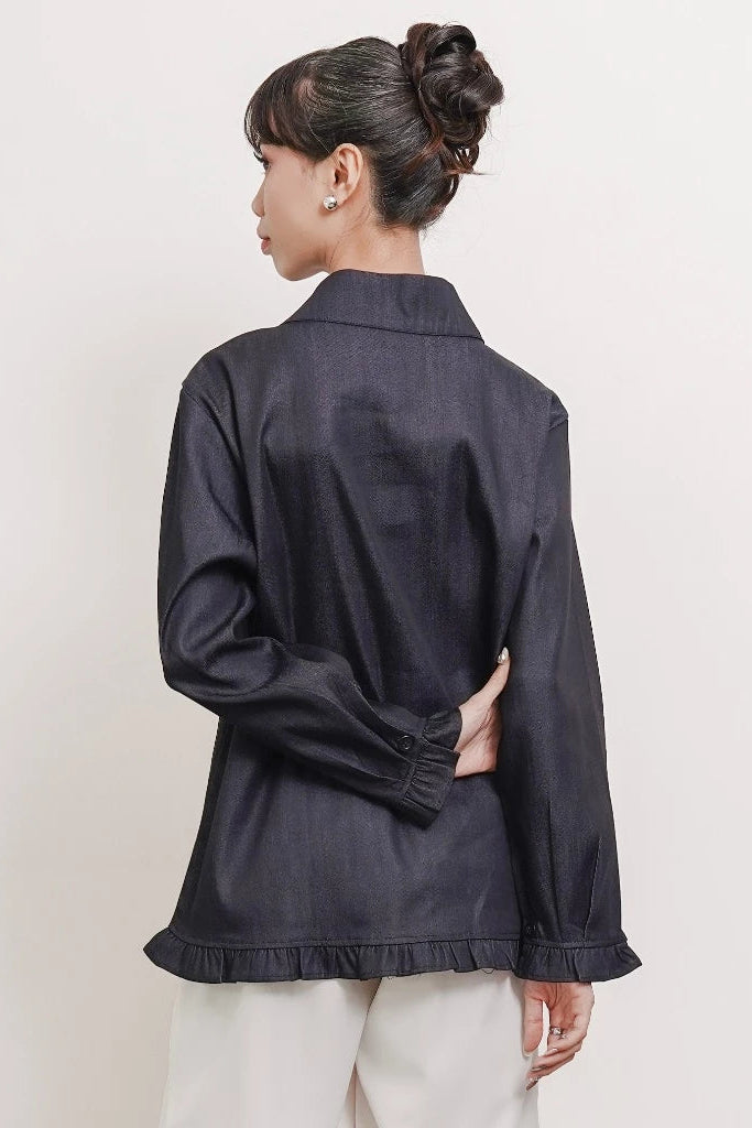 Solea Mandarin Longsleeved Top Denim - Isoos Studios
