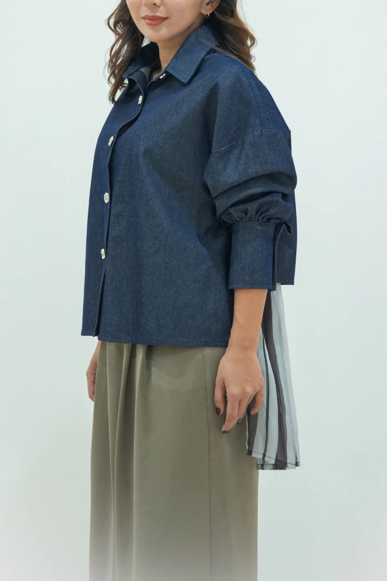 Denim Outer With Sheer Street Navy - LR Studio