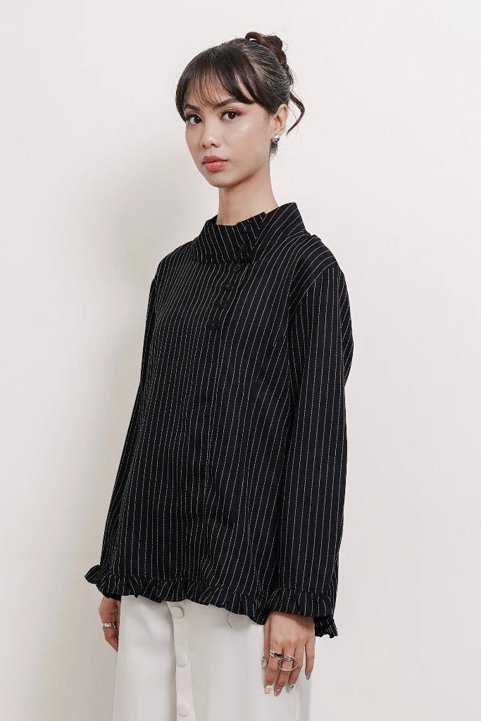 Solea Mandarin Longsleeved Top Black Stripes - Isoos Studios