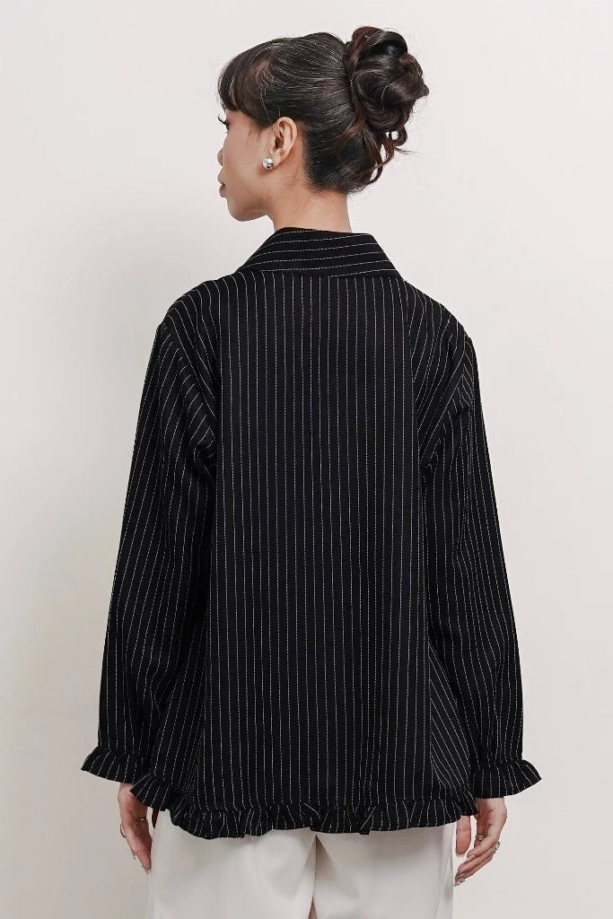 Solea Mandarin Longsleeved Top Black Stripes - Isoos Studios