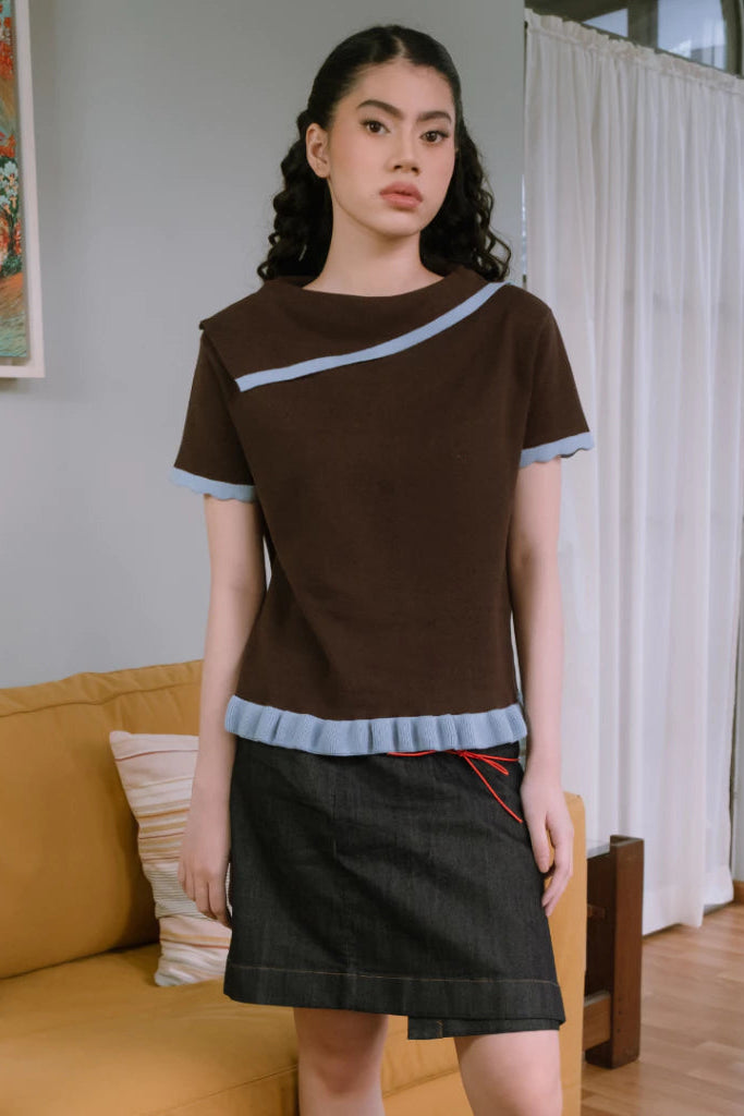 Nicole Brown Knit Top Short Sleeve - Curato Market
