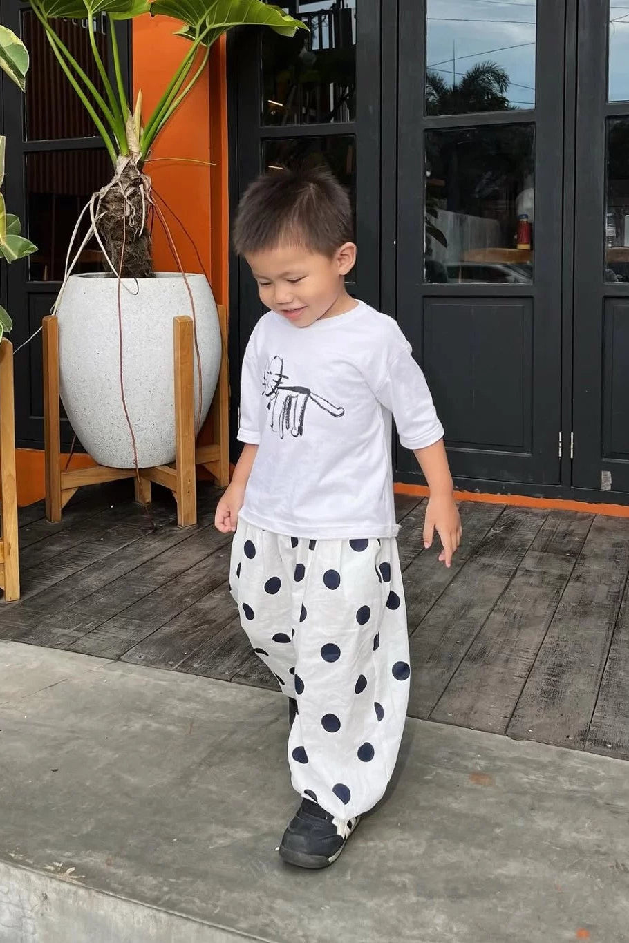 HGL Bambini - Barren Baloon Pants Dots White - Krem