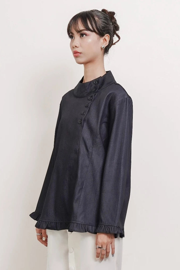 Solea Mandarin Longsleeved Top Denim - Isoos Studios