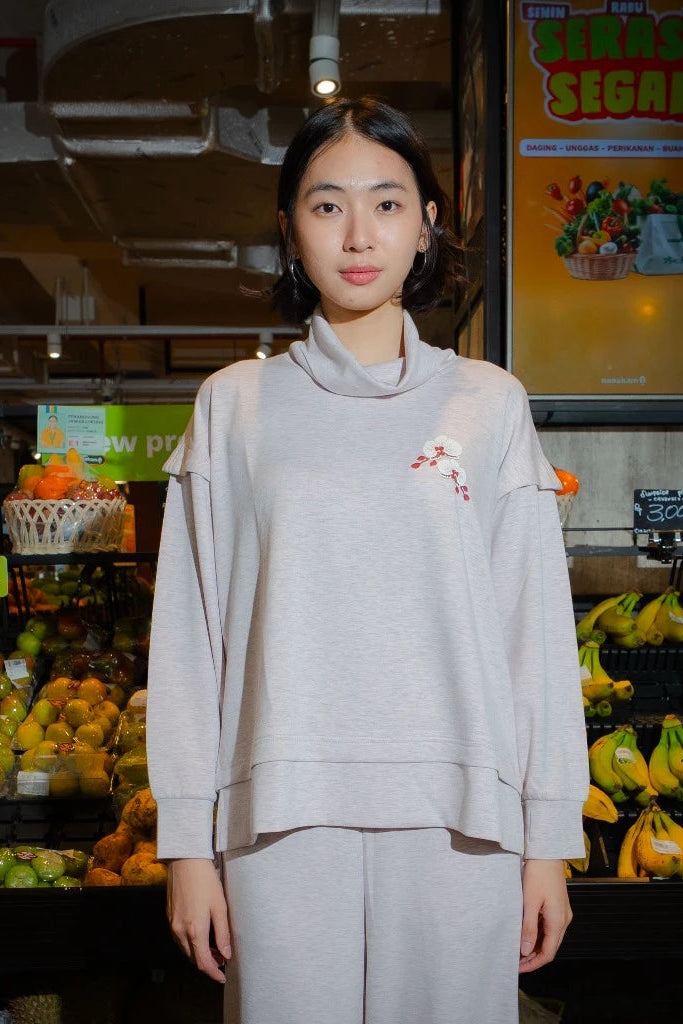Nonaetal Timber Funnel Hip Lenght Top Longsleeve Misty Rose - Nona