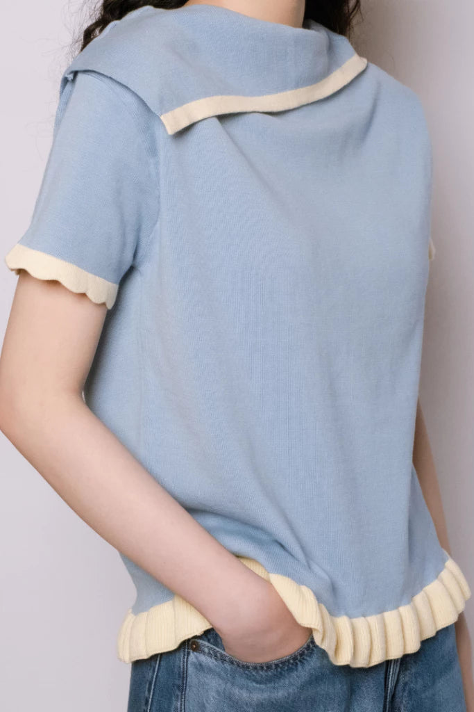 Nicole Blue Knit Top Short Sleeve Blue Yellow - Curato Market