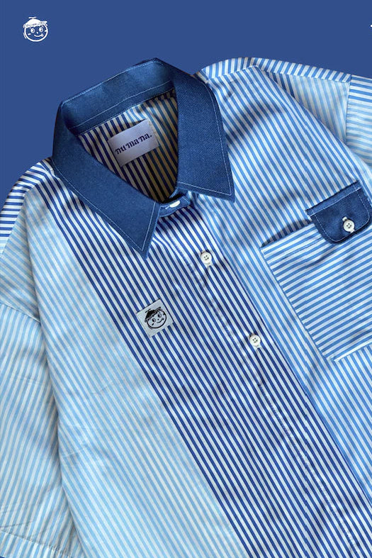 Willow Two Tone Shirt In Blue Stripes - Numana