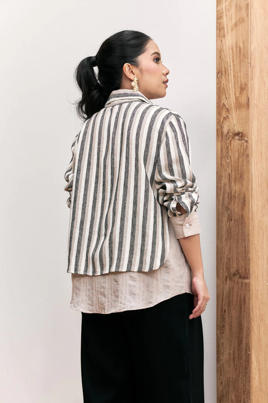 Firly Embroidery Stripes Coklat - Mine