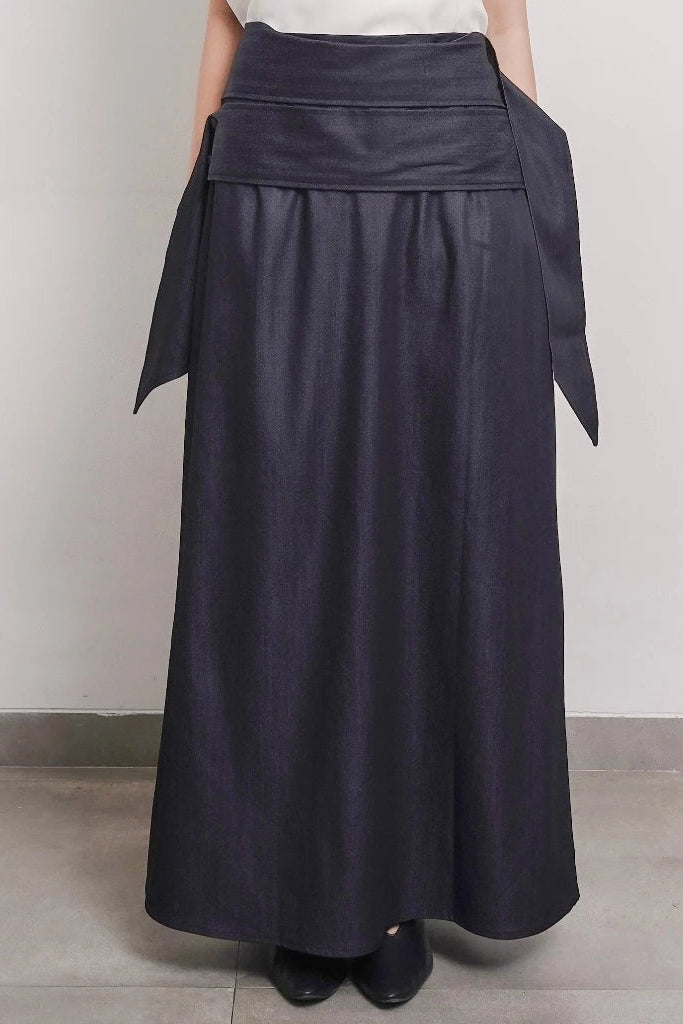 Renee Draped Wrap Skirt Denim - Isoos Studios