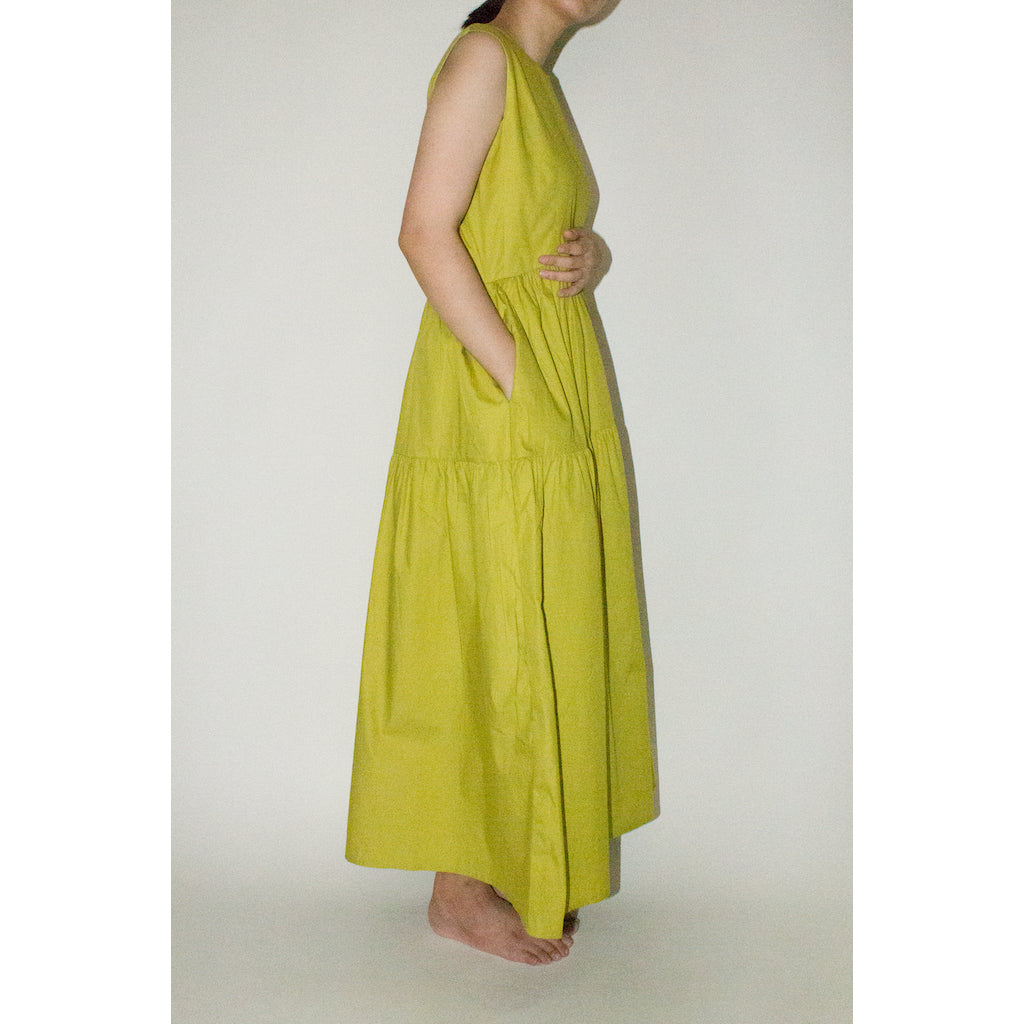 Maxi Tiered Dress Lime Olive - The Bare Bar