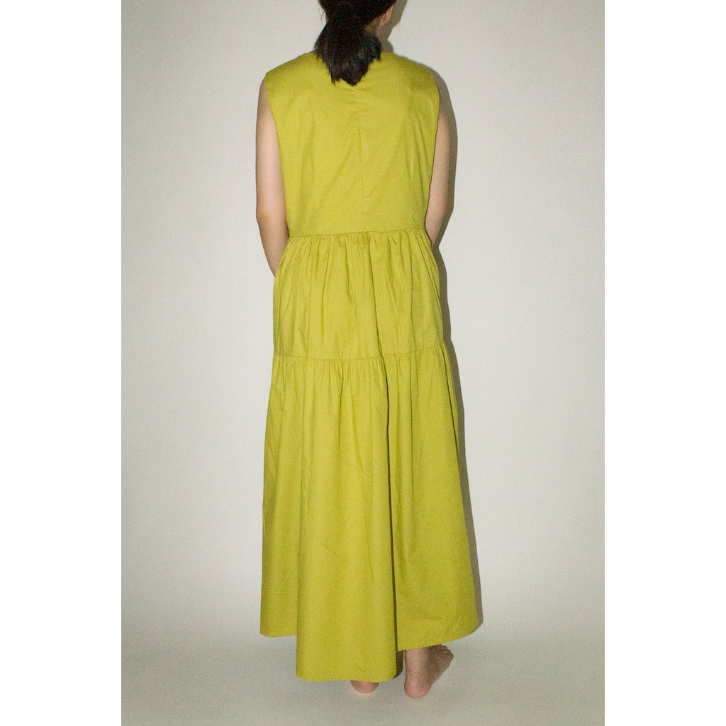Maxi Tiered Dress Lime Olive - The Bare Bar