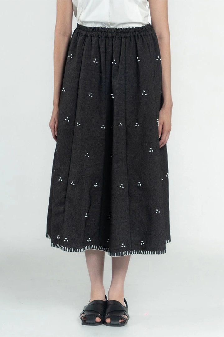Rintik Sashiko Panel Skirt Black - Damakara