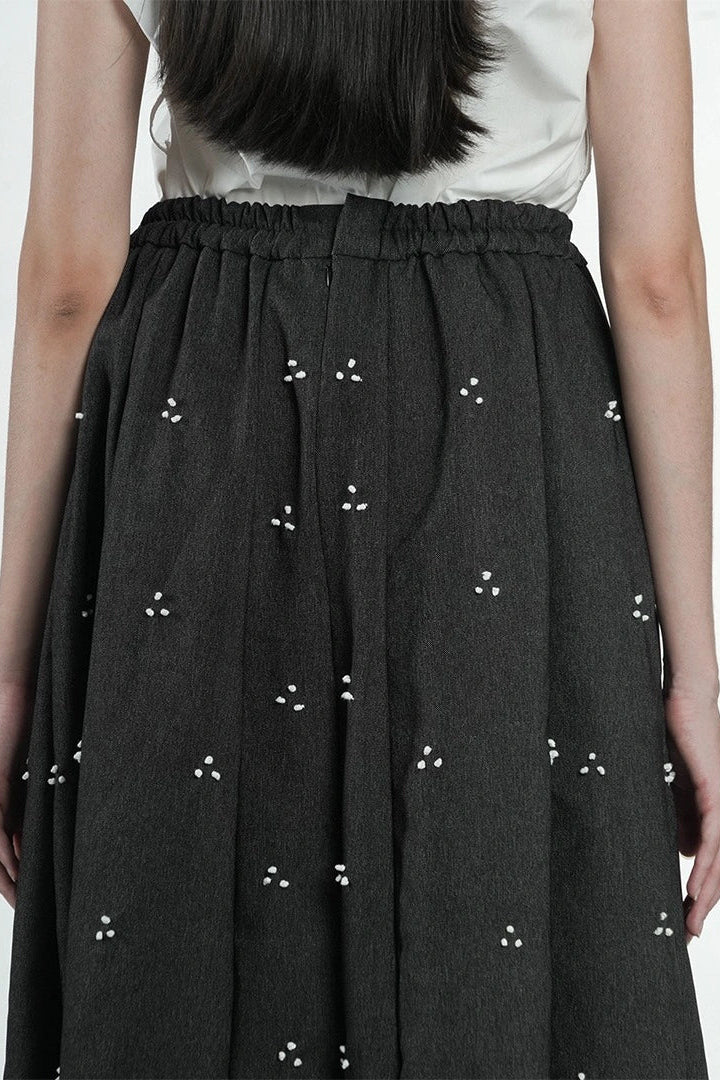 Rintik Sashiko Panel Skirt Black - Damakara