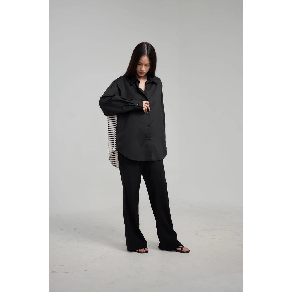 Eclipse Shirt Black - White Stripes Pleats - Mine