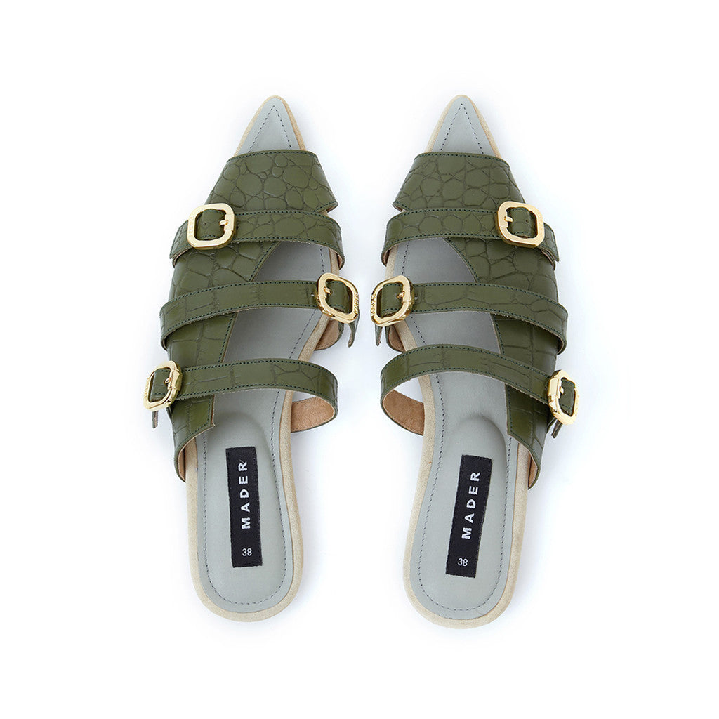 Open Toe Mules Croco Green - Mader