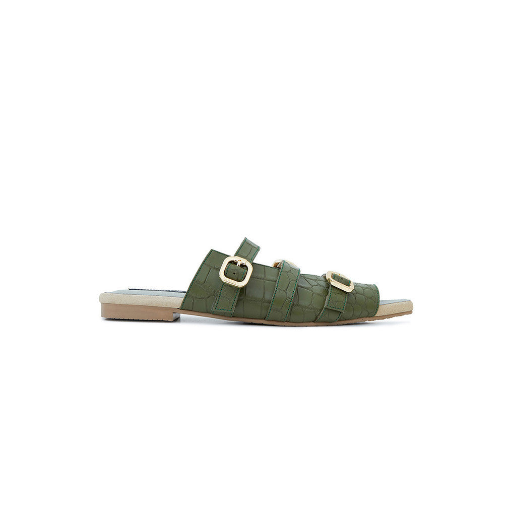 Open Toe Mules Croco Green - Mader