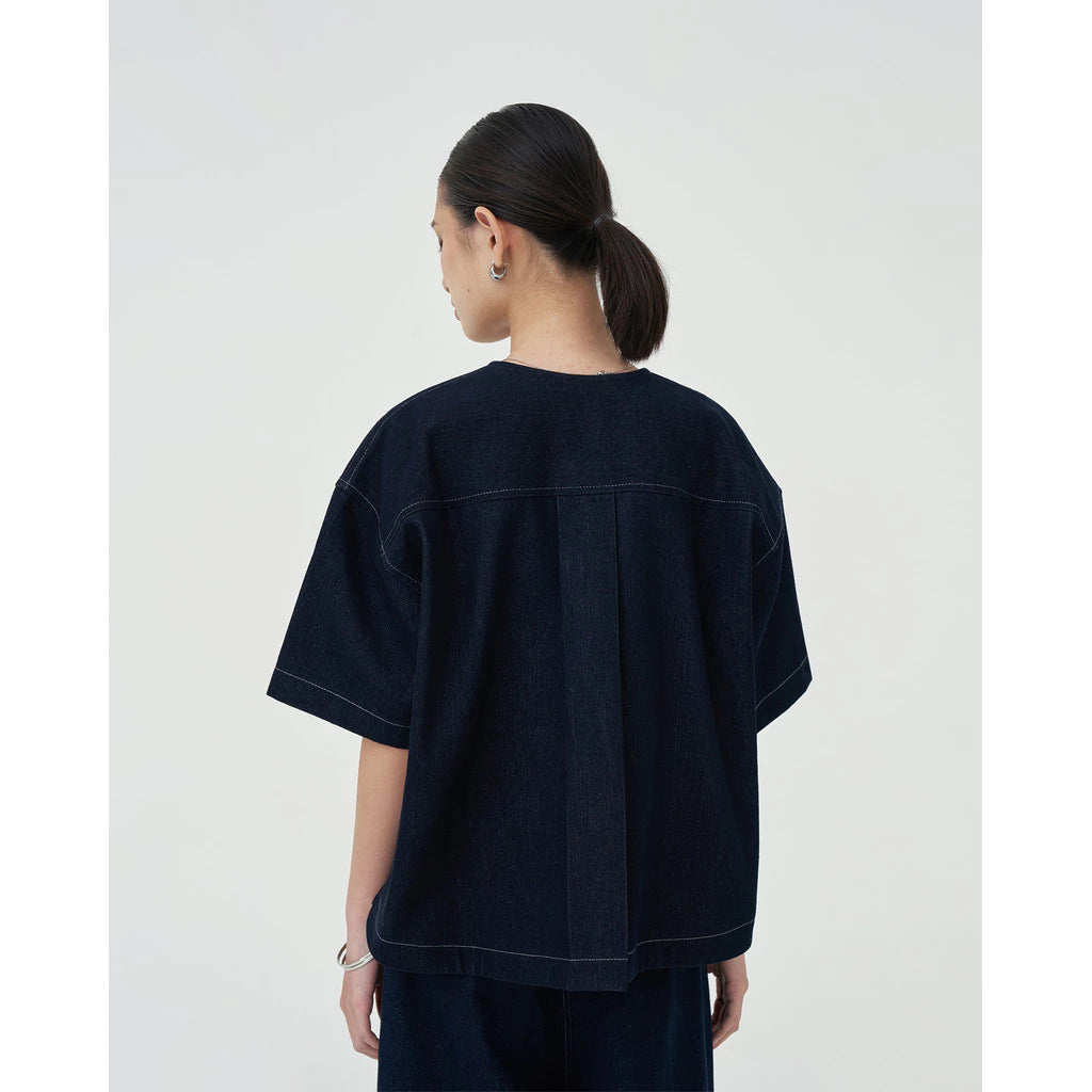Damson Collarless Denim Shirt - Acheté de Nous