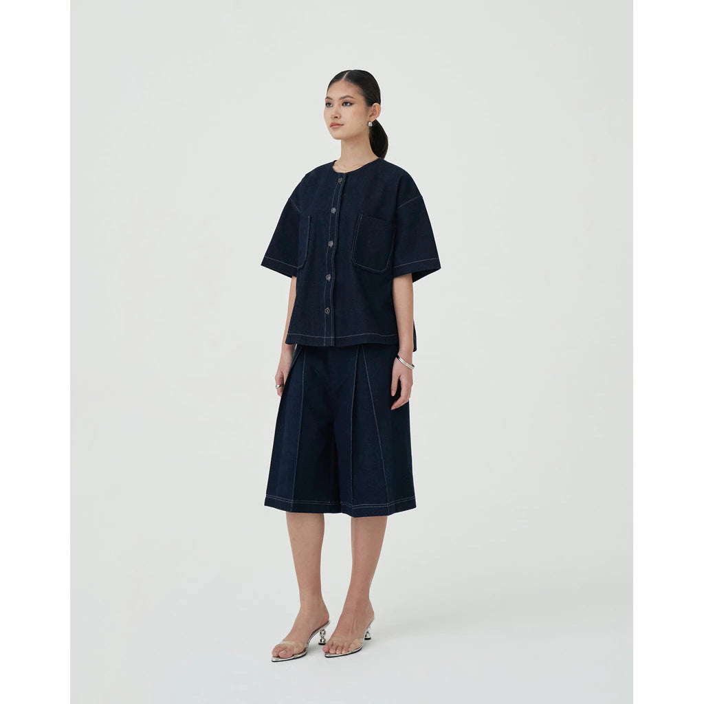 Damson Collarless Denim Shirt - Acheté de Nous