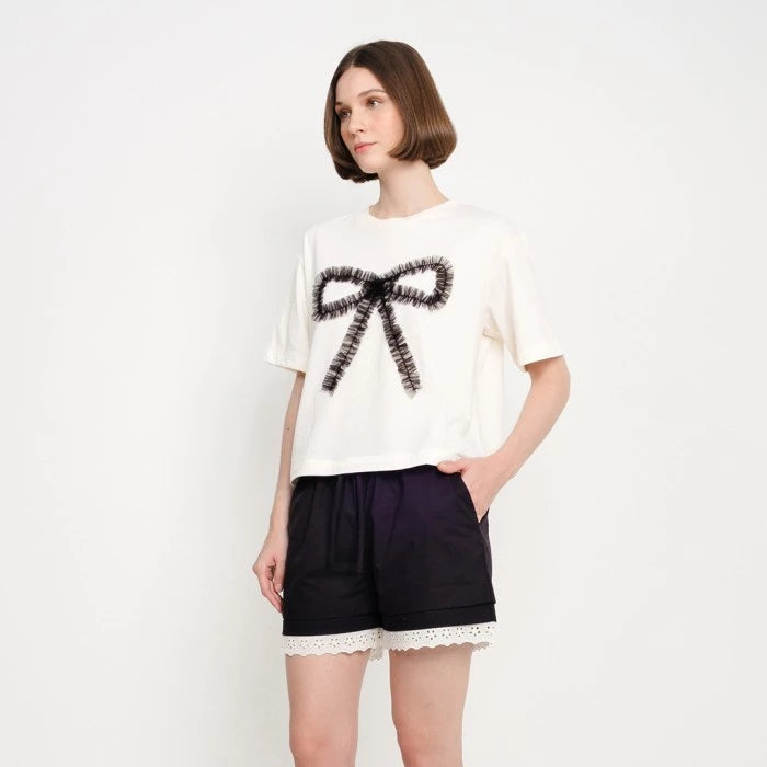 Patch Ribbon Tee - White/Black - Argyle & Oxford