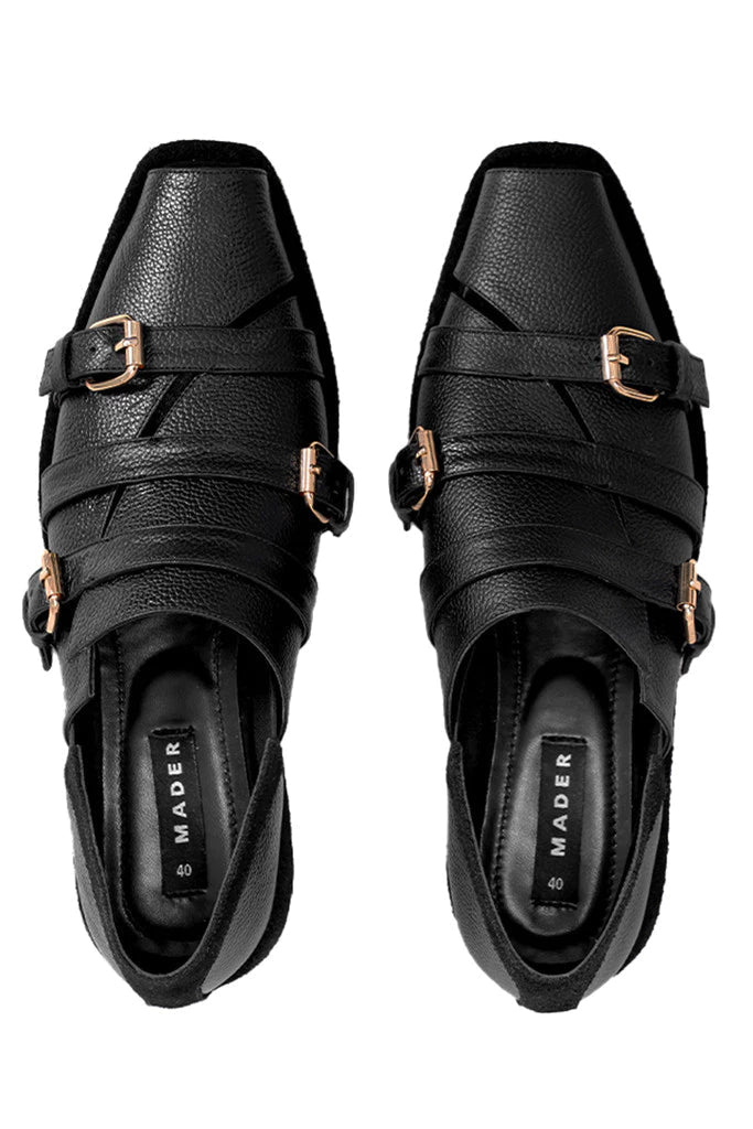 Buckle Open Toe Shoes Black - Mader