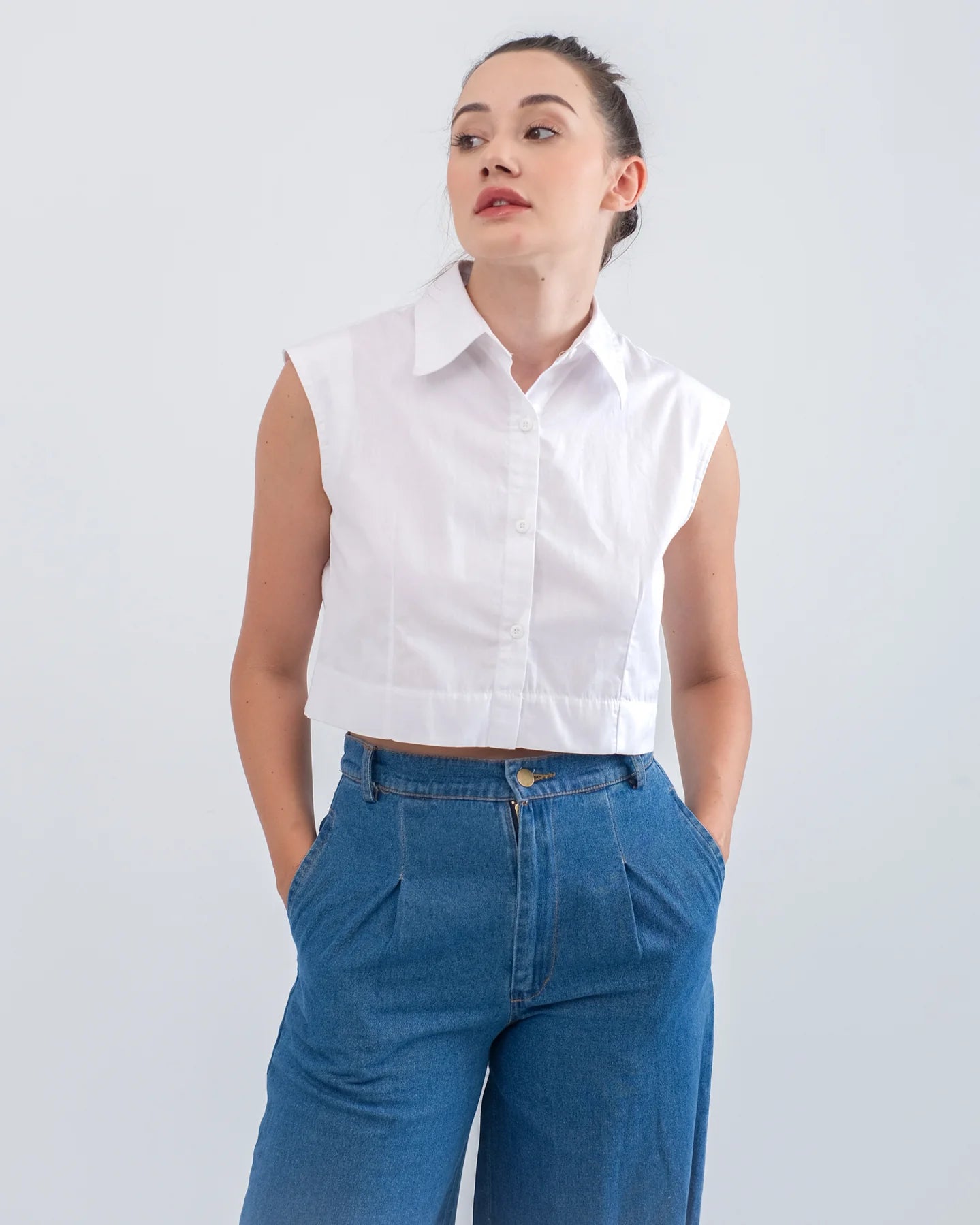 Luna Crop Shirt White - Ambra La Moda