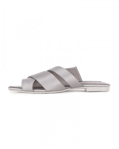 ​OPEN TOE MULES SATIN GREY - MADER